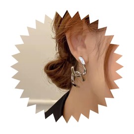 Yienate Punk Long Tassel Drop Earrings Vintage Silver C Shaped Bar Cross Drop Earrings Stud Earrings Rock Statement Geometric Cross Earrings Prom Tassel Earrings Jewellery for Women and Girls, Zinc,