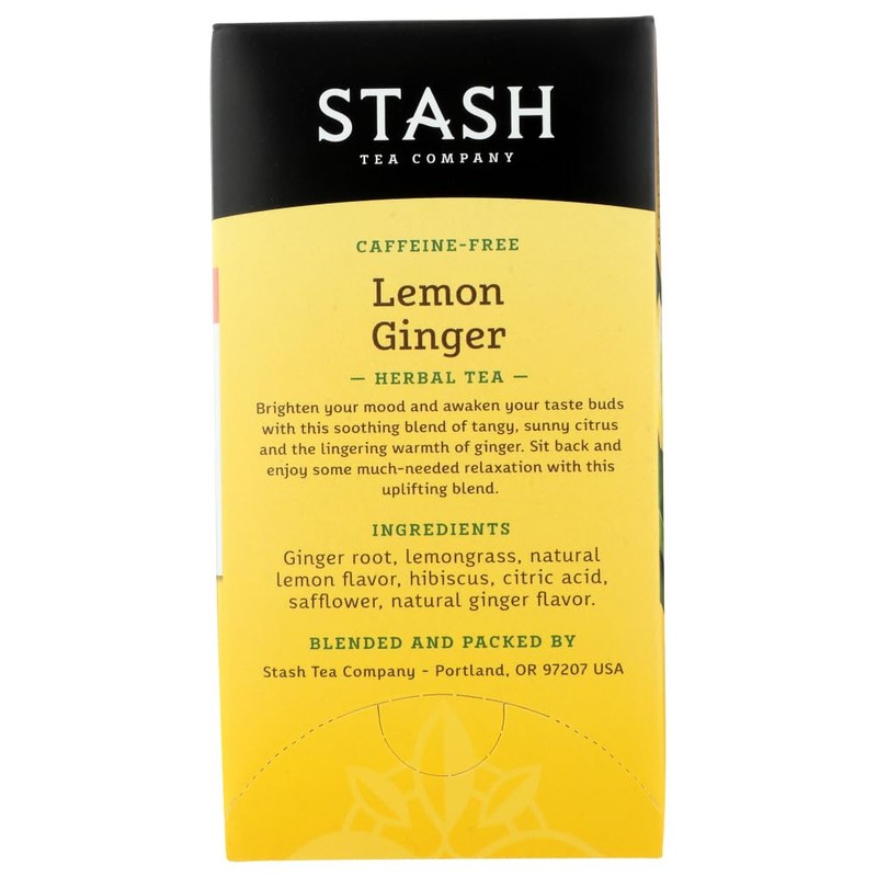 Stash Tea Company Premium Lemon Ginger Herbal Tea Caffeine Free