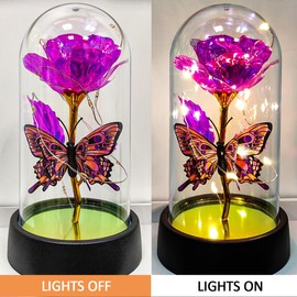 Glass Rose in Glass Dome, Light Up Flower, Eternal Roses - Valentines Day Gifts for Her, Mothers Day Roses Gift for Mom, Womens Gifts for Christmas - Galaxy Rose, Birthday Gift