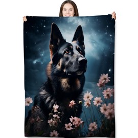Turamurra Black German Shepherd Throw Blanket 50"x60", German Shepherd Blankets for Living Room Bedroom Decor, Warm Flannel Plush German Shepherd Gifts for Dog Lovers Adults Kids