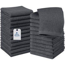 DAN RIVER 100% Cotton Washcloths 24 Pack Premium Quality Face and Body Cloth, Quick Dry Essential Towels for Bathroom, Hand, Kitchen & Cleaning, Baby Rugs | 12X12 in | 400 GSM | Charcoal