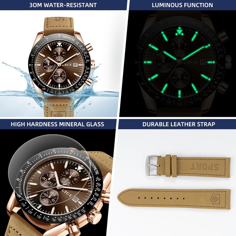 LIGE Men's Chronograph Wrist Watch Business Dress Waterproof Quartz Analog