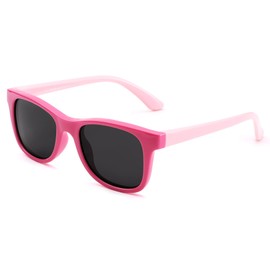 LIU·WEN Kids Polarized Sunglasses for Boys Girls - Square Flexible TPEE Rubber Frame Toddler Shades for Age 2-7(Hot Pink)
