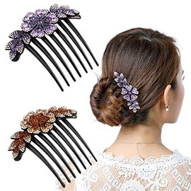 Yusier 2 PCS Flower Rhinestone Hair Comb for Women Hairpin Side Comb Headdress Bridal Wedding Hair Accessories (A)