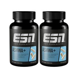 ESN ESN Ashwa +, patentierter Ashwagandha Wurzelextrakt KSM-66?, 2 x 120 Kapseln, indische Schlafbeere, mit Magnesium, Vitamin B6 & Zink, vegan - made in Germany