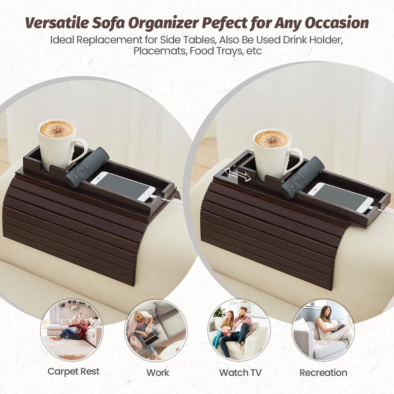GEHE Detachable Couch Cup Holder, Anti Falling Sofa Arm Tray,