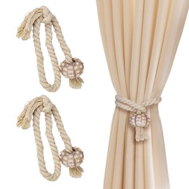 Hand Woven Curtain Tiebacks,2 PCS Sea Urchin Curtain Holdbacks, Mediterranean Style Curtains Ties for Indoor Outdoor Drapes Decorative (Sea Urchin)