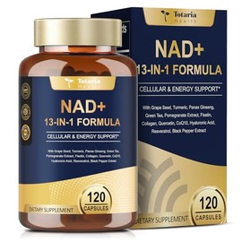 Totaria Suplemento de NAD para mujeres y hombres con nicotinamida, ribósido, resveratrol, quercetina y betaína. Aumenta los niveles de NAD+. Suplement