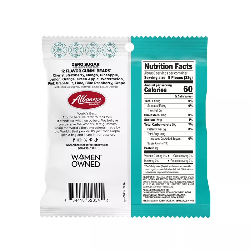 Albanese 12 Flavor Zero Sugar Gummy Bears 3.5 Ounce Pack