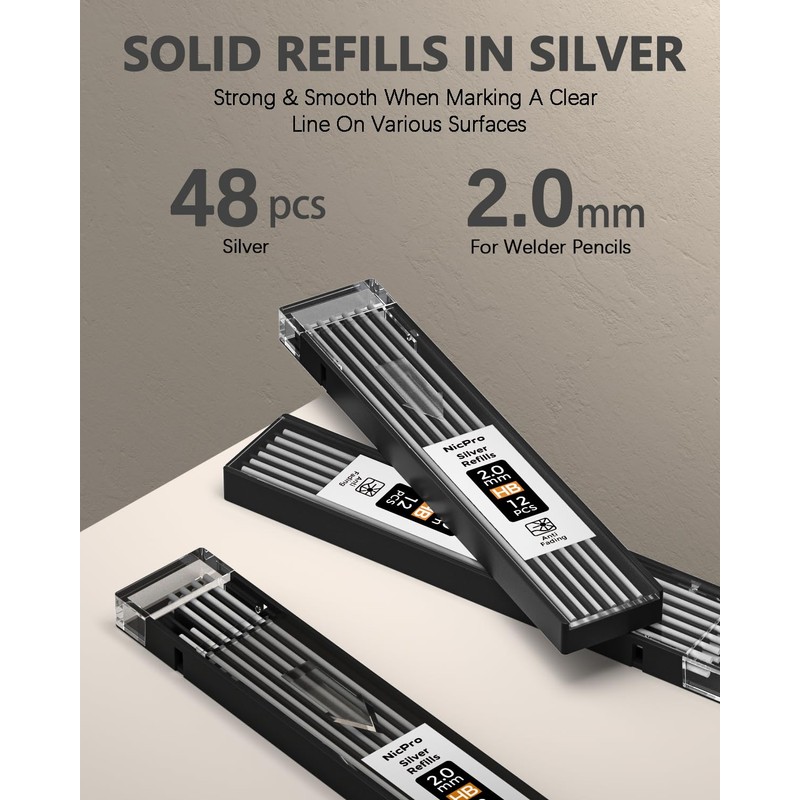 Nicpro 2mm Welder Mechanical Pencil Set with 24PCS Silver Refills,