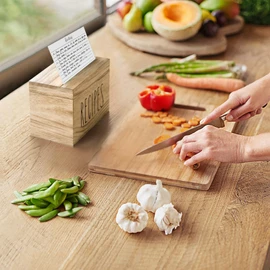 Dahey Wooden Recipe Box Brown Recipe Organizer with 100 Recipe Cards and 6 Dividers, Recipe Card Holder Box Set with Lid and Slots to Write in Your Own Recipes for Cooking Lover Kitchen