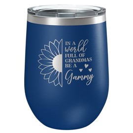 Gift For Grandma From Grandkids • In a World Full of Grandma's Be a Gammy Stainless Steel Tumbler with Lid • Vacuum Insulated Engraved Mug • Presents for Grandmother (Blue)