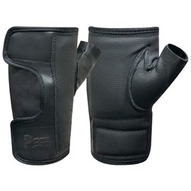 Wheelchair Cow Hide Leather Fingerless Full Open Easy Adjustable Palm Padded Hand Protected Gloves for Manual Wheelchairs Outdoor Activities Available in Black Color 319 (Large)