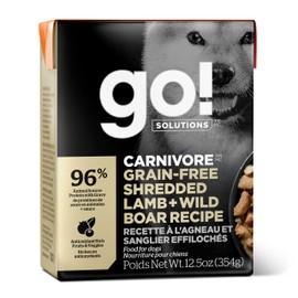 GO! SOLUTIONS Carnivore Protein Rich Wet Dog Food - Grain Free Shredded Lamb and Wild Boar - Complete & Balanced Nutrition for All Life Stages, 12.5 oz