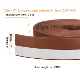 HARFINGTON Weather Stripping Door Seal 26.2ft x 25mm TPE Seal Strip for Door Draft Stopper Adhesive Tape Window House Shower Glass Gaps, Brown