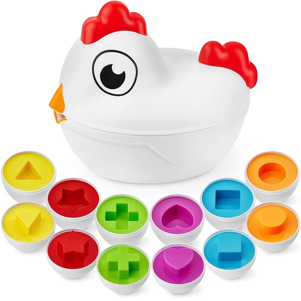 Egg Toys & Chicken Toy for Toddles | Fine Motor Skills Matching Eggs – Best Shape Sorter Egg Toy for Toddler | Great Gifts for 18 Month Old