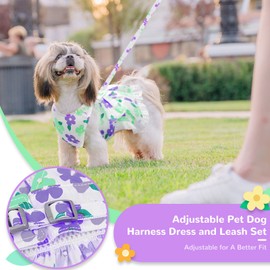 ABRRLO Cute Floral Dog Harness Dress and Leash Set for Small Dog Cats Girl Puppy Bowknot Princess Birthday Dress Summer Female Pet Small Dog Clothes Lace Doggie Kitten Outfits Apparel(Green,S)