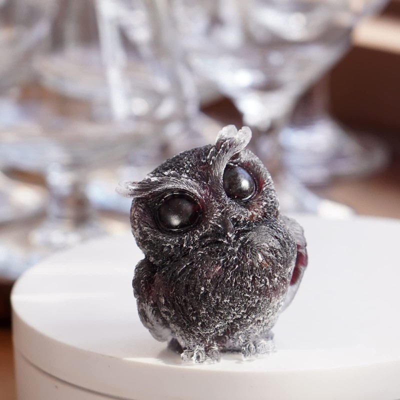 OwMell 2.5" Owl Statue Natural Garnet Tumbled Stone Gemstone Owl