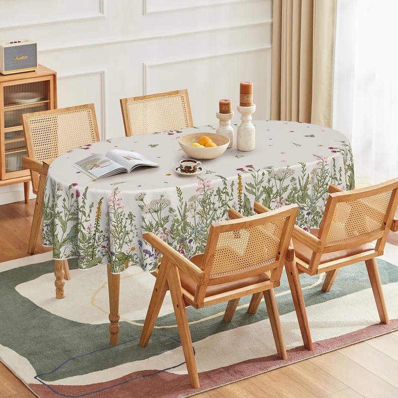 Horaldaily Spring Summer Tablecloth 60x84 Inch Oval, Wild Flowers Floral