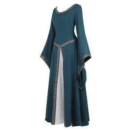 Hengzhifeng Renaissance Costume Women Medieval Dress Queen Gown Retro Role Play Dress Up (Medium, Dark Green)