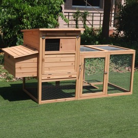 PawHut 75" Wooden Hen House Backyard Chicken Coop with Outdoor Run and Nesting Box