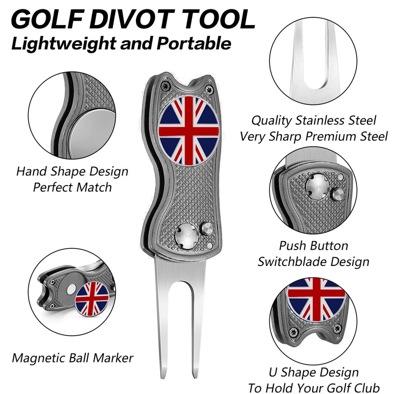FINGER TEN Golf Divot Repair Tool Switchblade with Ball Marker