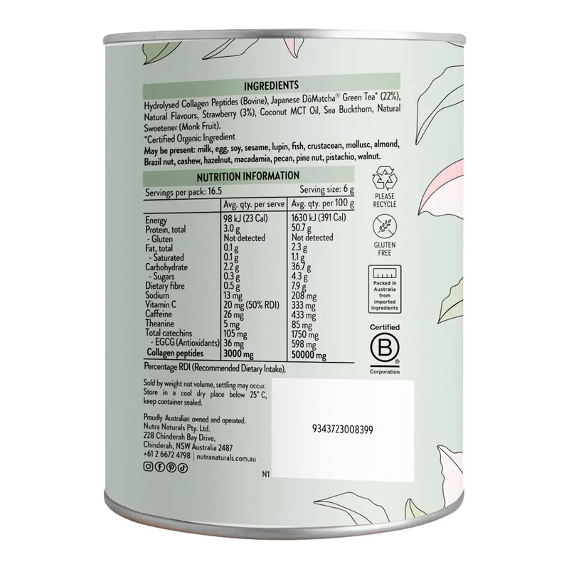 Nutra Naturals Collagen Matcha Latte Strawberry Flavour, 100g
