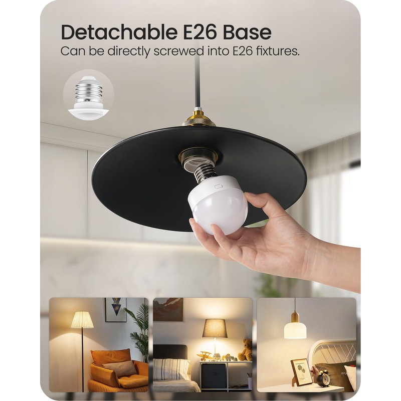 GOEBLESON Rechargeable Light Bulbs with Remote Control 4 Packs, Battery