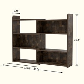 NOBPEINT Wooden Expandable Bookcase, 3-Tier Ladder Open Storage Bookshelf, Storage Organizer Bookcase for Study Office Living Room, Brown