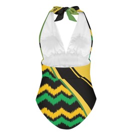 Sprowallow Swimsuits for Women One Piece Jamaica Flag Tummy Control V-Neck Creative High Cut Halter Swimwear
