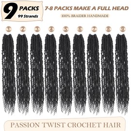 BEFUNNY Pasión Trenza Cabello De Crochet, Cabello Precerrado Pasión Trenza De 10 Pulgadas, 9 Paquetes De Pelo De Ganchillo Suave Pre Bucle Para Mujer，Trenzas De Ganchillo Corto Rizado (10") 2#