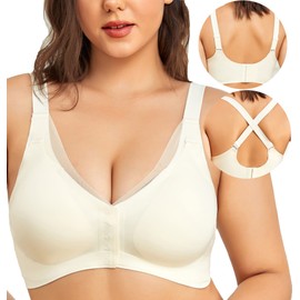 PRETTYWELL Front Closure Bras for Women no Underwire Padded Wireless Comfort Full Coverage Bra with Support Adjustable Mastectomy Bra