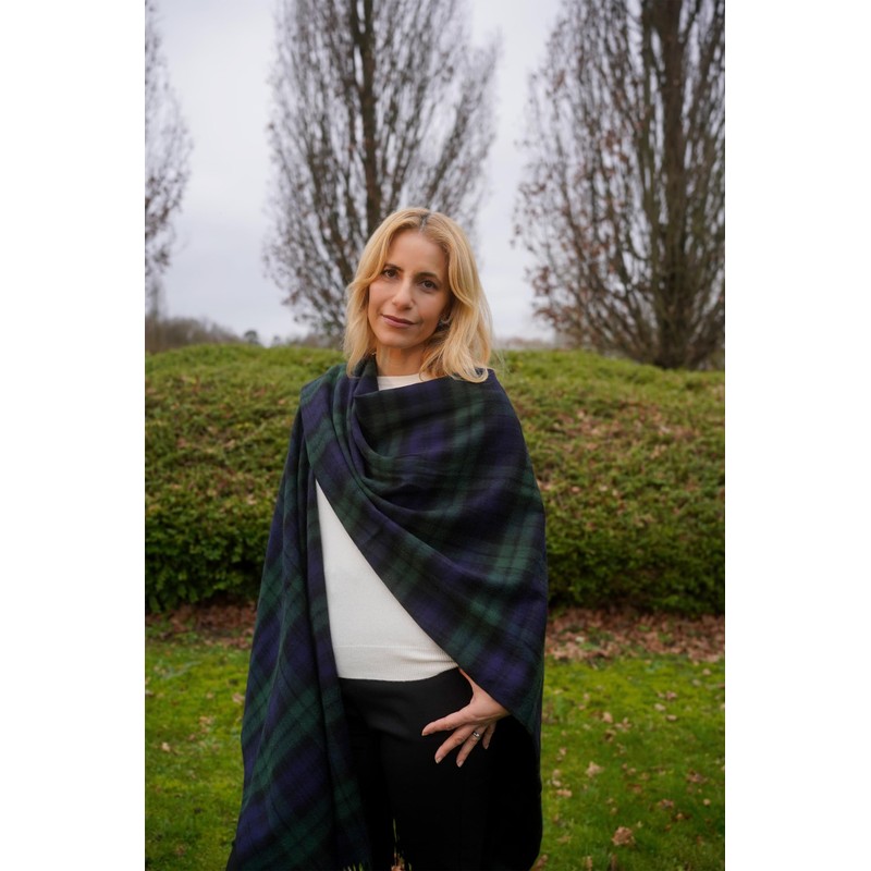Shepherds Land 100% Lambswool Ruana, BlackWatch