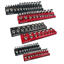EACELIY 6-Piece Magnetic Socket Organizer Set, 1/2", 1/4" and 3/8" SAE & Metric Deep & Shallow Socket Holder Kit, holds 141 stanard Sockets, attaches to steel box/tool cart (sockets not included)