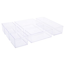 Bodico 6-Piece Vanity Plastic Makeup Organizer Tray, 11.81" x 8.58", Clear