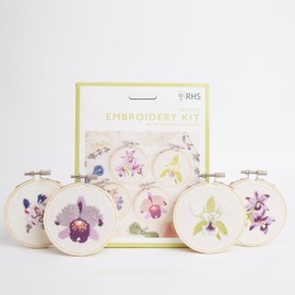 RHS The Royal Horticultural Society Embroidery Hoop Decoration Kit, Orchids Designs, (Pack of 4), Embroidery Kits for Adults & Adults Beginners, Gift Idea, Embroidery Pattern