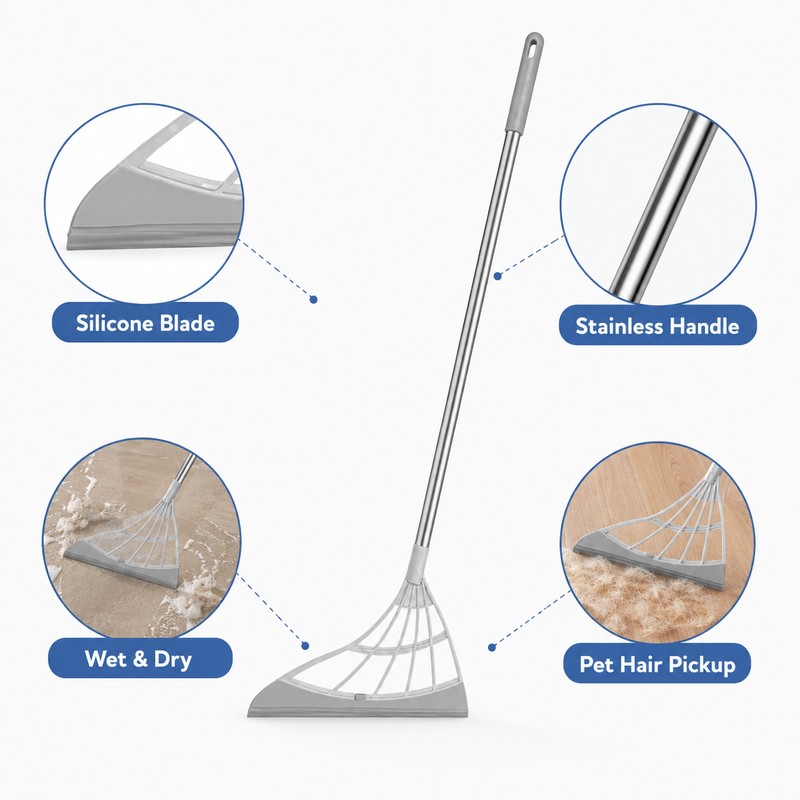 Silicone Broom Wiper Squeegee for Wet and Dry Floor Cleaning