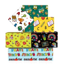 Teacher Wrapping Paper Set 6 Sheets Thank You Wrapping Paper Pencil ABC Apple Back to School Gift Wrap Graduation Back to School Gift Wrapping Paper Teacher's Day 68x51cm