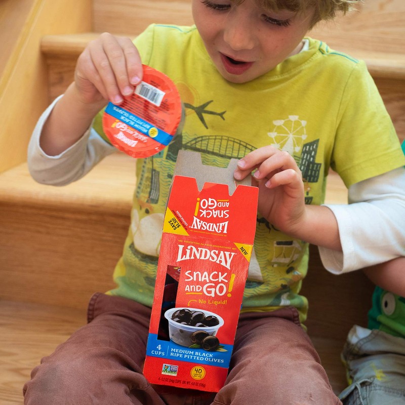 LINDSAY Snack and Go Medium Black Ripe Pitted Olives, Case