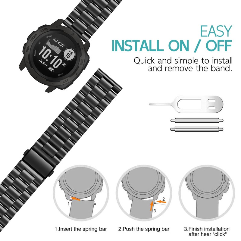 Metal Strap for Garmin Instinct 2, Quick Release Stainless Steel
