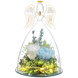 Preserved Flowers Roses as Mothers Day Gifts for Mom, Women, Wife, Grandma, Real Rose in Glass Angel Figurines with LED Light as Birthday Gifts, Anniversary Day Gifts, Get Well Gifts