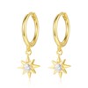 Tiny Cubic Zirconia Starburst Dangle Hoop Earrings Sterling Silver Gold