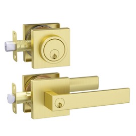 Haidms Gold Exterior Door Lock Set with Deadbolt, Gold Front Door Handle and Deadbolt Set, Gold Entry Door Locksets with Deadbolt, Heavy Duty Zinc-alloyed Front Door Lock Set