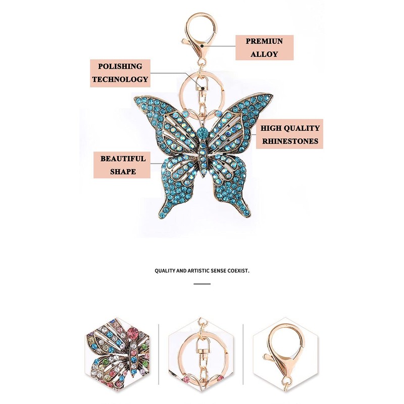 Butterfly Rhinestone Keyring, Sparkling Alloy Charm Keyring, lightblue, l