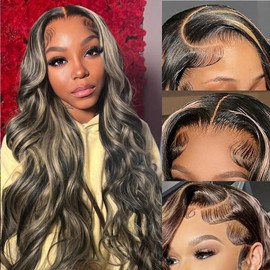 Tosiboy Balayage Highlight Ombre Lace Front Wig Human Hair Pre Plucked Ash Blonde 13x4 HD Lace Frontal Wigs Human Hair FB/27 Body Wave Glueless Wigs Human Hair with Natural Hairline 22 Inch