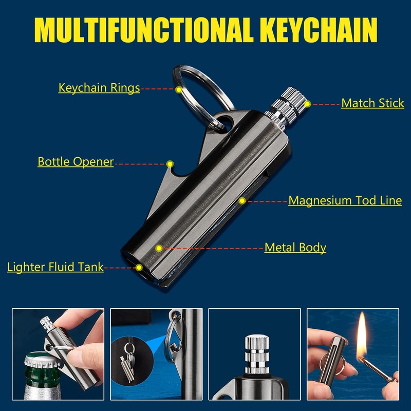 2 Pack Permanent Match Infinity Lighter, Multitool Keychain Bottle Opener