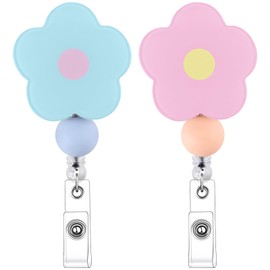 BESARME 2 Pack Badge Reel Retractable Nurse Gifts Flower Badge Reels Cute ID Card Holder for Teacher Office Work Student