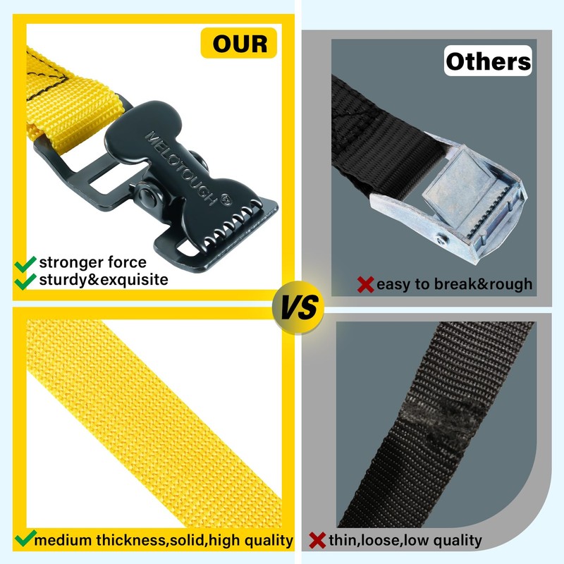 MELOTOUGH 4Pk 1" x 12ft Lashing Strap with Alligator Thumb