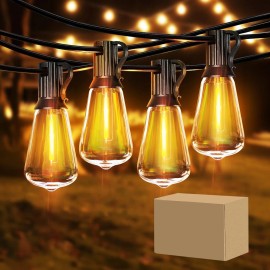 ST38 Solar Energy Dimmable 100FT Outdoor String Lights Waterproof IP65 Pendant for Exterior Porch Garden Backyard Cafe PVC 2700KEmitting Color: Warm White, Lamp Power(W): 25, Length: 50ft