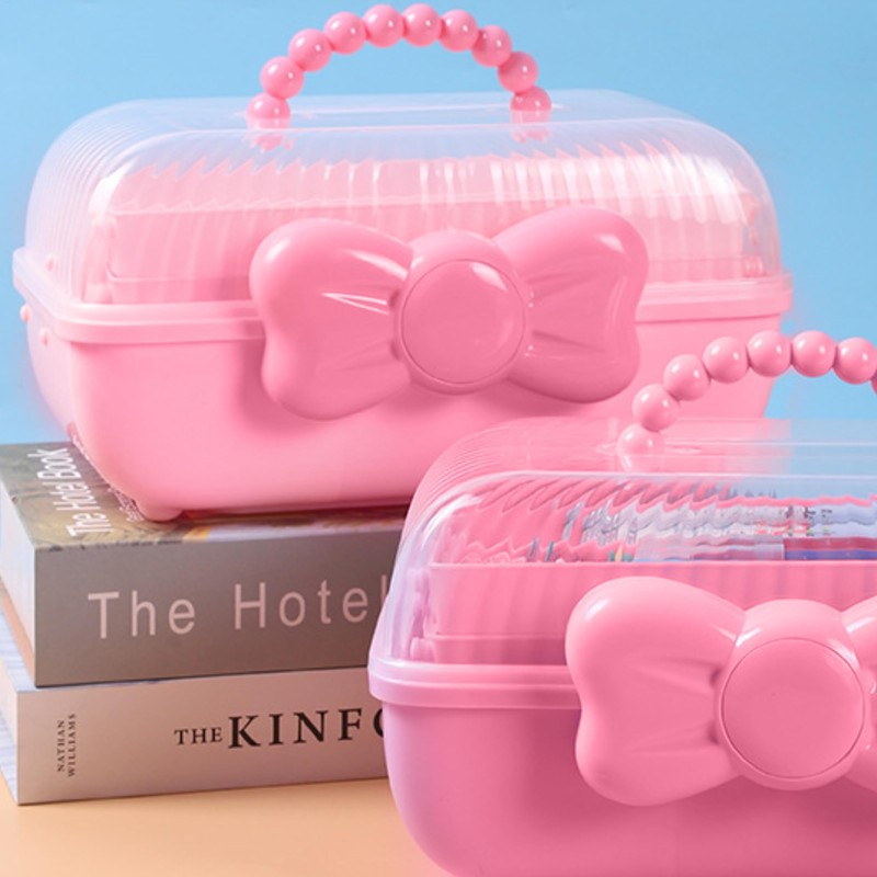 Tuilful Storage Box with Handle, 3-Compartment Plastic Organizer with Lid,